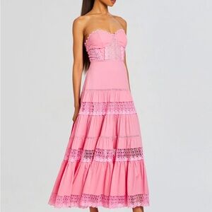 NWT Charo Ruiz Monnet Strapless Pink Lace-Trim Midi Dress large